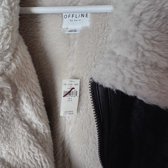 OFFLINE by AERIE Brown Faux Leather Shearling lined Oversized Vest size L NWT - Picture 6 of 8